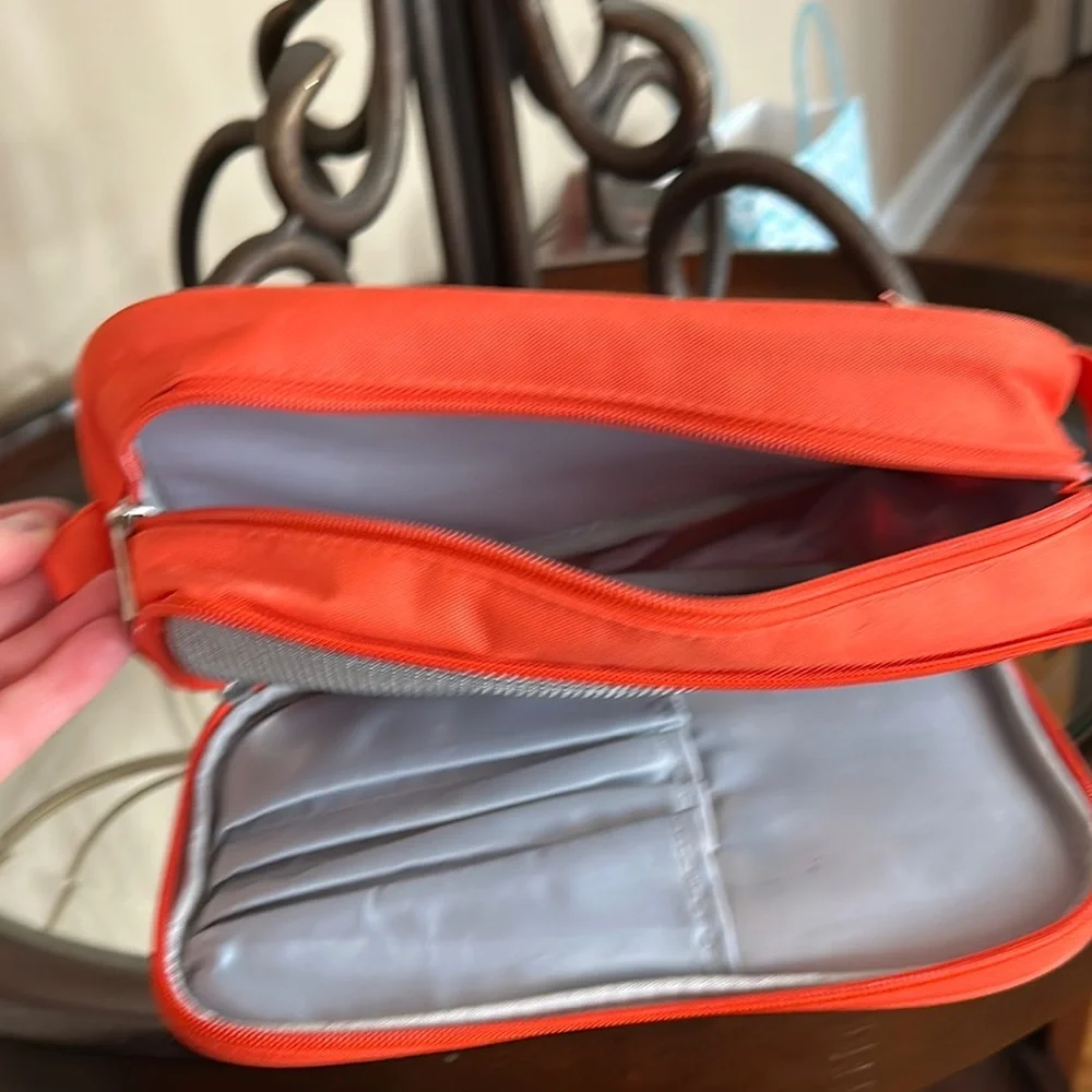 Like New! Orange two compartment Cosmetic Bag with Inspirational Quote